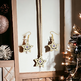 Purple stars küpe kolye set